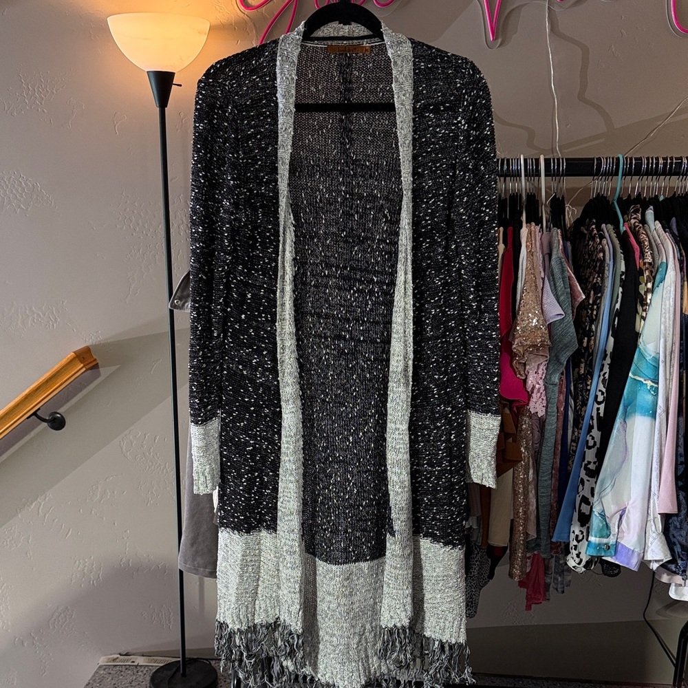 Belldini Textured Black and White Knit Cardigan